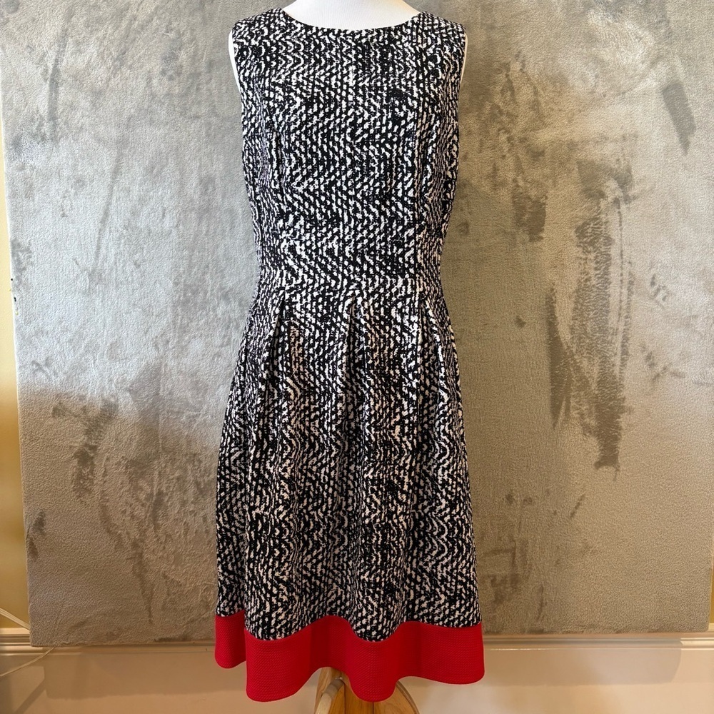 Elegant Valentines Day Dalmatian A-Line Stretch Chic Office Dress Sz 10
